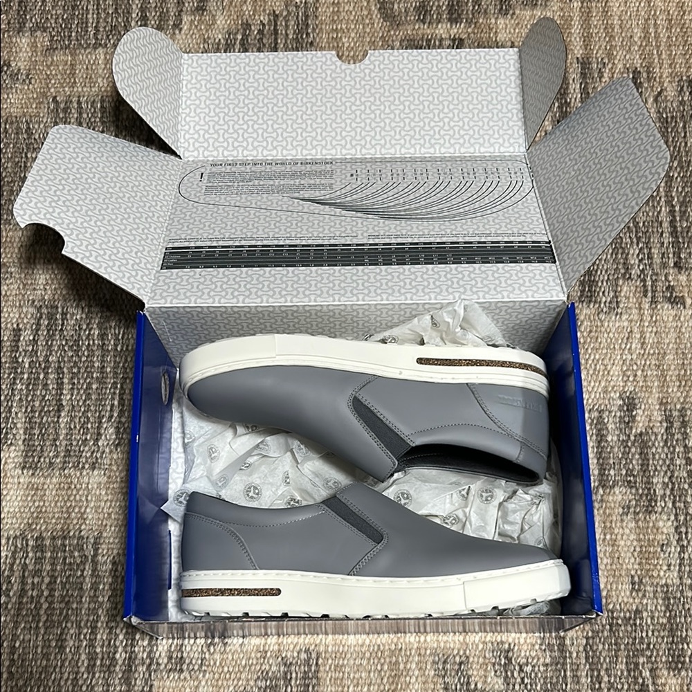 Birkenstock Gray and White Slip-On Loafers
